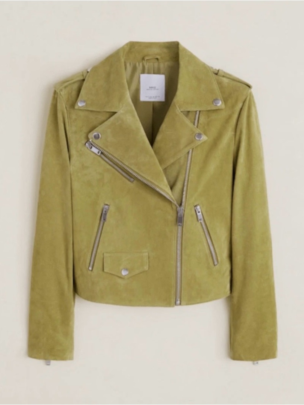Mango Olive Green Suede Moto Jacket